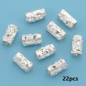 22개/44개 물결 패턴 홀 스페이서 비즈 약간 9mm 원통형 모양 루즈 튜브 비즈 아연 합금 3D 할로우 플로럴 패턴 큰 구멍 루즈 비즈 장식 비즈 비드 커넥터, 주얼리 팔찌 목걸이 키체인 제작에 적합