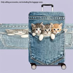 여행용 귀여운 아기 고양이 & 청바지 주머니 캐리어 커버 - 높은 신축성 스크래치 방지 여행 가방 보호 케이스 (45.72-81.28cm), 여행 액세서리용 수하물 커버 (손세탁 가능)