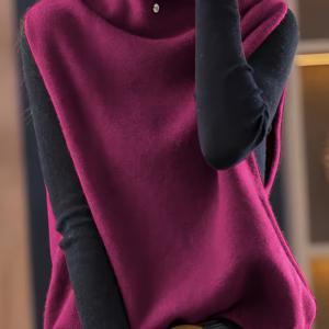 Hézi 방향 가을 겨울 신상 다용도 스웨터 조끼 겉옷 하이넥 조끼 버튼