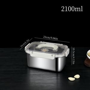 손잡이 달린 스테인리스 스틸 직사각형 신선 보관 상자 (용량: 1700ml/2100ml/3200ml/3900ml), 대용량 밀폐 누출 방지 디자인, 도시락/비엔토 상자/식품 보관 용기, 주방용 실용적인 손잡이 밀폐 뚜껑 버튼 잠금 장치