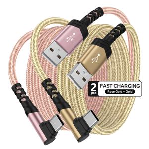 2개 고속 충전용 직각 USB to USB C 케이블, 나일론 브레이디드 엉킴 방지 디자인, iPhone, 삼성 및 기타 스마트폰용 USB to C 고속 충전 케이블, 데이터 전송 지원