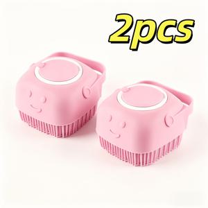 펫 미용 시스템 2개 세트, 샴푸 디스펜서 내장, 고양이와 개용 목욕 브러시, 마사지 빗살, 무독성 및 세척이 쉬운 디자인, 인체공학적 손잡이 및 분리형 상단, 물세탁/목욕에 적합 - 소형에서 중형 반려동물에게 이상적 - 민감성 피부 반려동물을 위한 안전한 도구, 사용이 쉬움, 개와 고양이에게 적합, 고양이와 개용 미용 도구