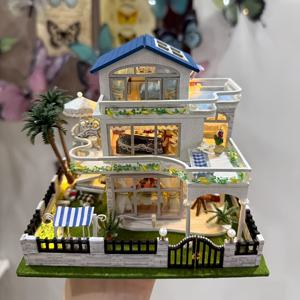 빌라 하우스 3D 입체 건축 장면 모델 수제 조립 키트 크기 5.04In X 3.7In X 4.33In, 홈 데코, 침실, 야외 디스플레이 수제 모델 공예용 - 매우 완벽한 부활절, 할로윈, 크리스마스, 발렌타인데이