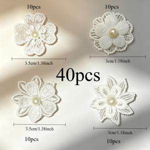 40개 화이트 레이스 플로럴 아플리케, 인조 진주 장식 꽃 패치, 정교하고 섬세한 패브릭 꽃 장식품, 우아하고 로맨틱한 빈티지 레이스 꽃 스티커, 핸드 솔기 DIY 의류 드레스 베일 장식 패치, 신부 웨딩 의류 액세서리, 공예품, 의류 장식, 파티 및 가정 장식용 아름답고 매혹적이며 사랑스러운 꽃무늬 모티프 아플리케