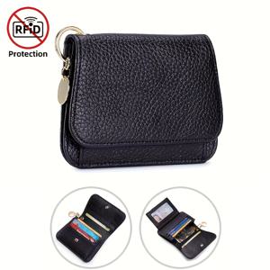 RFID 도난 방지 기능, 카드 슬롯 6개, 지퍼 동전 지갑, ID 창 및 키 체인, 패셔너블하고 안전하며 일상 사용에 적합한 정품 가죽 여성 패션 쇼트 지갑, 여성에게 완벽한 선물