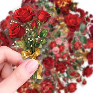 레드 로즈 스타일 PET 소재 노트북 스티커 56개, 태블릿, 노트북, 휴대폰 케이스, , 물병, 스케이트보드, 기타, 문, 금고, 헬멧 및 기타 DIY 저널링용 스티커에 적합