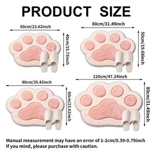 핑크색 고양이 발바닥 모양 러그, 실내/실외용, 사랑스러운 아기 고양이 테마 PVC 뒷면 매트, 거실, 침실, 주방, 현관용 세탁기 사용 가능 카펫 - 할로윈/크리스마스 장식용 홈 데코, 2D 평면