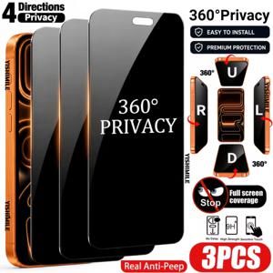 (YISHIMILE 브랜드 공식 인증) 아이폰 18 Pro/18 ProMax용 360° 프라이버시 강화유리 액정 보호필름 3개, 4방향 프라이버시 보호, 아이폰 13 Plus 16e 17 Air 17e 호환, 간편한 설치, 풀커버