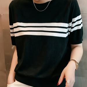 여성 캐주얼 편안한 라운드넥 풀오버 베이스 레이어 여름 아이스 반팔 패션 탑