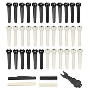 41-in-1 기타 브릿지 핀 & 새들 너트 교체 키트, 화이트 18개 + 블랙 18개 스트링 펙, 브릿지 핀 풀러 리무버 1개, 새들 4개, 어쿠스틱, 일렉트릭 & 베이스 기타용 기타 수리 액세서리