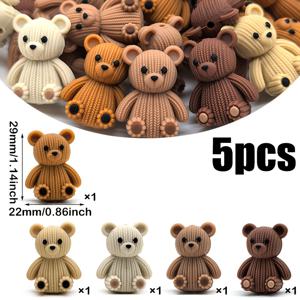 실리콘 구슬 5개, 재미있는 3D 입체 곰 모양 혼합 루즈 스페이서 비즈, 공예 DIY 애호가를 위한 장식용 펜, 팔찌, 일상 가정 장식, 파티 장식, 축제 선물 제작용