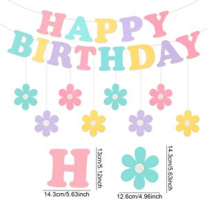 사랑스러운 마카롱 펠트 생일 펜턴 배너, 버블 모양의 글자와 데이지 꽃 장식 행잉 번팅, 봄 테마 생일 파티, 생일 연회 및 홈 사진 배경 조명에 적합한 다용도 실내 행잉 장식 액세서리