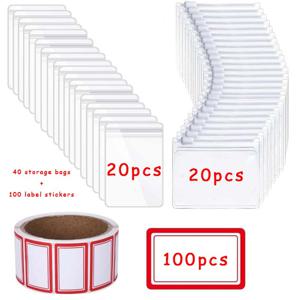 140개 세트 (보관 가방 40개 및 라벨 스티커 100개) | 미니 플라스틱 주얼리 가방 PVC 투명 보관 가방 | 귀걸이 가방 주얼리 반지 목걸이 진주 변색 방지, 라벨 스티커 포함