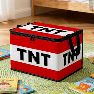 1개 픽셀 아트 스타일 모던 뚜껑 있는 수납함, TNT 다이나마이트 블록 폰트 디자인 - 대용량 접이식 수납함, 부드러운 패브릭, 고강도 지퍼 정리함, 옷, 수건, 침구류에 적합, 가정, 옷장, 침대 밑 수납에 이상적