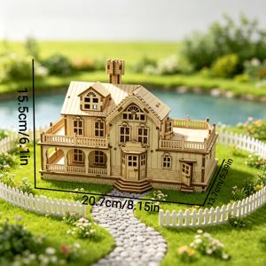 3D 나무 직소 퍼즐 countrty 코티지 모델 키트, 레이저 컷 2층 농가, 수동 조립, 대저택 장면 모델, 데스크탑 디스플레이 장식품