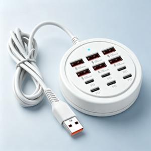 12포트 멀티 USB C 충전 , USB-A 6개 및 PD Type-C 66W 고속 충전 허브, 스마트 전원 분배 데스크탑 충전 블록, 다중 안전 보호, 휴대폰 태블릿 이어버드 및 다양한 장치용 컴팩트 원형 충전기