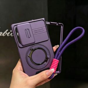 휴대폰 케이스 - 삼성 Z Fold 8 울트라와이드 슬라이드 카메라 커버 및 360도 회전 링 킥스탠드, 차량 마운트용 강력 충격 방지 아머 케이스를 위한 넥 스트랩 마그네틱 휴대폰 케이스