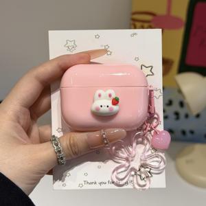 스트로베리 화이트 토끼 꽃 하트 이어폰 케이스, 에어팟 1/2, 에어팟 3, 에어팟 4, Pods Pro 3, Pods Pro 2, Pods Pro 호환, 패셔너블, 트렌디