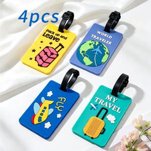 창의적인 만화 PVC 태그 4개 세트, 귀여운 비행기 캐리어 태그, 여행 체크인 분실 방지 필기 가능 정보 라벨, 여행 탑승 액세서리, 여행 가방 식별 태그, 파티 선물, 생일 선물