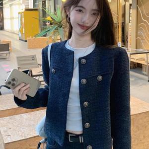 TRUEFES 여성 숏 아우터 봄가을 네이비 컬러 우아한 디자인 상의