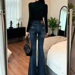 신상 하이웨이스트 플레어 부츠컷 청바지 빈티지 블루 루즈핏 슬림핏 여성용 여름 캐주얼