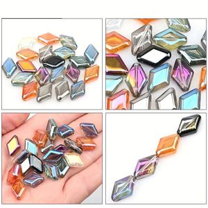 25개/로트 11X15mm 유리 바이콘 구슬 전기도금 컬러 마름모꼴 구슬 수제 DIY 공예품 펜던트 링 액세서리