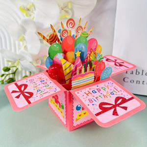 3D 팝업 생일 카드, 빈 메모 & 봉투 포함 - 만화 테마, 누구에게나 인사말