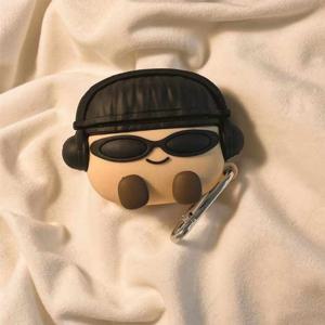 귀여운 안경 감자 디자인 실리콘 이어폰 케이스, for AirPods 4와 호환, for , for AirPods 3, 및 iPod 모델용, 손목끈 구멍이 있는 내구성 있는 보호 커버