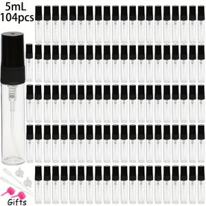 104개 도매 세트, 고품질 투명 유리 향수병, 2ml 3ml 5ml 10ml 스프레이 병, 블랙 스프레이어, 화장품 수분 유리 스프레이 병, 초미세 미스트 스프레이 병, 리필 가능한 유리 향수병, 미니 휴대용 여행용 필수품, 에센스 워터, 향수 리필용, 리필 도구 포함
