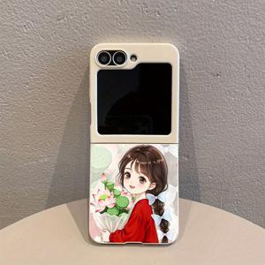 로터스 리틀걸 5608 밝은 화이트 쌀 흰색 패턴 TPU 접이식 풀커버 낙하 방지 휴대폰 케이스, 삼성 갤럭시 Z 플립 6, 삼성 갤럭시 Z 플립 5, 삼성 갤럭시 Z 플립 4, 삼성 갤럭시 Z 플립 3 5G용, 삼성 갤럭시에 적합한 TPU 휴대폰 케이스, 풀커버 낙하 방지, 슬림하고 가벼운 견고한 케이스, 스크래치 방지