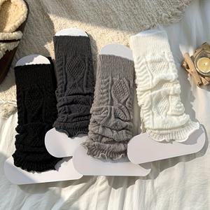 여성용 레이스 스타킹 종아리 양말 4켤레, 골지 테두리, 겨울용 보온 , 단색, 가을 겨울 패션, 무릎 위 편안한 양말, 활용도 높은 일본식 양말