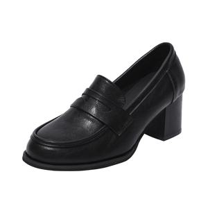 로우컷 신발 PU 하이힐 (5-8Cm) 딥 마우스 청키 힐 라운드 토우, 여성 신발