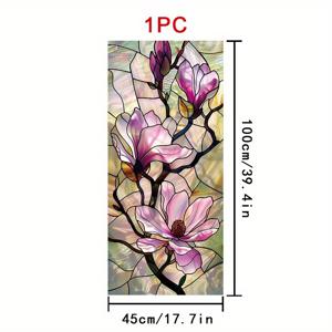 2D 플랫 - 2D 플랫 - 2D 플랫 화이트 마그놀리아 색상 유리 스타일 창문 필름 1개, 프로스트 PVC 정전기 장식 창문 스티커, 가정 사무실, 거실, 욕실 및 주방의 문과 창문 장식에 이상적
