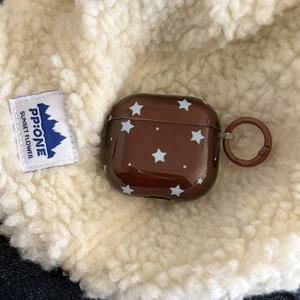 태프 브라운 블루 별 + 반지 이어폰 케이스, Apple Airpodspro3 케이스/Airpodspro2 케이스/Airpods4 케이스/Airpods3 케이스/Airpods2 케이스에 적합/패션 여성 이어폰 케이스/간편 이어폰 케이스