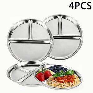 4개 스테인리스 스틸 칸막이 접시, 런치 플레이트, 디너 플레이트, 재사용 가능한 음식 접시 (분량 제어 및 체중 감량용), 과일 샐러드 접시, 학생 및 성인용 주방, 레스토랑, 학교, 사무실, 야외 캠핑에 적합