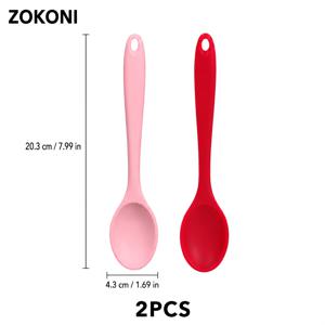 ZOKONI 실리콘 요리용 스푼 2개 세트, 핑크색과 빨간색 긴 손잡이 통통한 뒤집개 스푼, 걸이용 구멍 포함, 수프, 소스, 스튜, 반죽, 계란, 죽 저어주기 및 음식 서빙용, 가정 요리용 주방 스푼