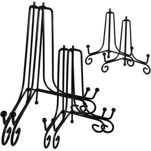 3가지 사이즈(4, 6, 8인치) 블랙 연철 디스플레이 스탠드 6개 세트 - 사진 액자, 책, 카드, 명패, 그릇, 사진 전시용 장식용 메탈 플레이트 스탠드 미니 이젤