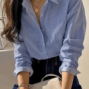 앤 화이트 셔츠, 여성용 통근복 긴팔 블라우스, 겉옷 레이어링 베이스 셔츠, 통근복 안티, 루즈한 스타일