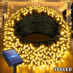 야외 LED 요정 스트링 조명, 태양광 충전, 12가지 모드 야외 조명 스트립, 300/200/100 LED 다크 그린 스트링 조명, 파티, 결혼식, 크리스마스, 추수감사절, 정원, 캠핑, 나무, 발코니 및 파빌리온 장식용