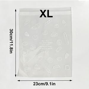 102개 재사용 가능한 플라스틱 쿠키 백 - 신선한 빵, 샌드위치, 도넛 등을 위한 자체 밀봉 투명 셀로판 백 - 내구성이 뛰어난 식품 보관, 냉동고 및 주방 정리에 이상적, 빵 보존 | 안전한 잠금 백 | 재미있는 일러스트 패턴