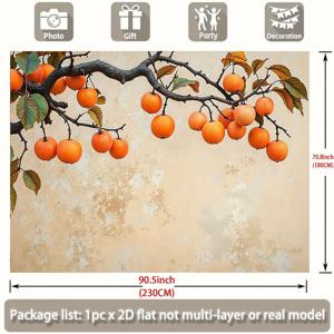 2D 플랫 - 2D 플랫 - 다양한 사이즈의 폴리에스터 배경 천이 있는 2D 배너, 녹색-갈색 잎에 오렌지 복숭아 가지, 거실, 침실, 사무실, 야외 파티 및 휴일 선물용 주름 방지 및 내마모성 원단