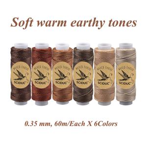SCIDUC 원형 왁스 실 6롤, 직경 0.35mm, 롤당 60m, 왁스 코팅 내구성 손바느질 실 (가죽 공예, 지갑, 의류, 비즈, 팔찌 & 주얼리 제작용), 다양한 색상 제공