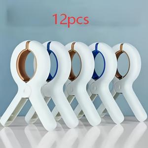 대형 방풍 빨래집게 12개입(탠 6개 + 블루 6개) - 미끄럼 방지 강력한 그립, 녹 방지 내구성, 이불, 시트, 코트, 수건 건조용, 고하중 실외 및 실내용, 필수 세탁물, 옷핀