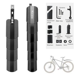 WEST BIKING 자전거 머드가드 조절 가능 전후방 스케일링 텔레스코픽 펜더 확장형 넓힘 물막이 플레이트 1쌍 블랙 자전거 추가 장비