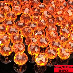 299개 4mm/6mm/8mm 오렌지 색상 면처리 유리 휠 비즈, 평면 비즈, DIY 주얼리 제작 스페이서 비즈, 팔찌, 목걸이 및 기타 액세서리용 비즈. 공예 장식 비즈