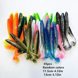 낚시 미끼 45개 랜덤 혼합 색상 세트 T-테일 소프트 베이트 11.5Cm-4.33In 13Cm-5.12In 인조 미끼 물고기 모양 사실적인 미끼, 배스, 농어, 농어, 마끼렐에 적합