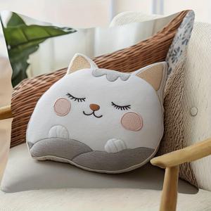 1개 귀여운 고양이 모양 베개, 홈 데코용 짧은 플러시 베갯잇, 17.7인치 X 17.7인치, 베개 속통 없음, 단면 인쇄, 소파 침대 장식 베개 커버, 홈 데코, 차량 장식용