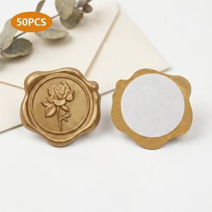 장미 왁스 실 스티커 30/50개, 3cm 접착식 웨딩 초대장 봉투 실, 앤티크 브론즈 골든, 결혼식 초대장, 크리스마스, 선물, 봉투 장식용