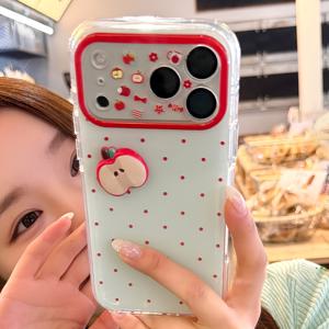 시크 스위트 3D 사과 과일 폴카 도트 폰 케이스, 아이폰 13 17 프로 맥스용, 모바일 액세서리, 트렌디한 디자인, 스타일리시한 커버, 내구성, 테크 애호가, 패션 애호가, 소녀, 사랑스러운, 선물