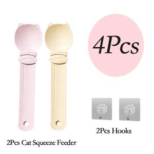 고양이 간식 분배용 스푼 4개 세트, 접착식 고리 2개 포함, 고양이 습식 사료 급여용 스푼, 다기능 핥을 수 있는 간식 분배기, 새끼 고양이 및 반려동물의 일상적인 급여에 적합
